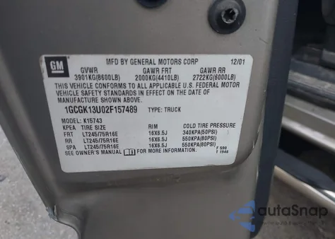 2002 Chevrolet Silverado Ls from USA, damaged, VIN 1GCGK13U02F157489